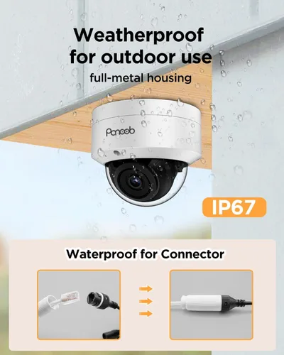 Miniatura 6 de Sistema de cámara de seguridad PoE, 6 cámaras domo PoE a prueba de vandalismo de 5MP IK10 con cable para exteriores con detección de persona, visión