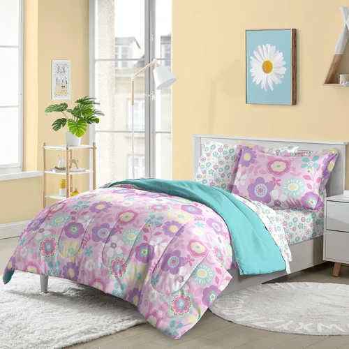 Miniatura 26 de dream FACTORY - Juego de edredón de microfibra ultrasuave para niñas, color rosa, tamaño individual, diseño de princesa mágica Princesa Mágica Rosa