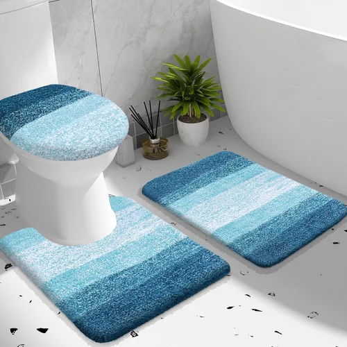 Miniatura 38 de OLANLY Juego de alfombras de baño de 3 piezas, alfombra de baño de microfibra suave absorbente, alfombra de contorno en forma de U para inodoro