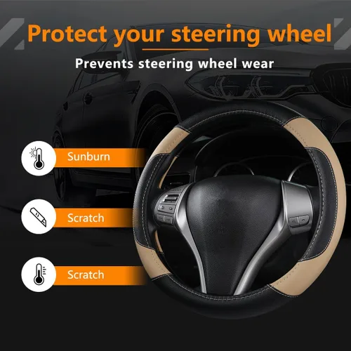 Miniatura 4 de Funda de cuero para volante de auto, protector antideslizante para volante de auto de cuero de microfibra transpirable, ajuste universal