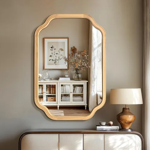 Miniatura 11 de Espejo de baño para pared, 24 pulgadas, redondo, bohemio, ondulado, de madera, espejo decorativo grande de cuerpo entero con vidrio templado, espejo