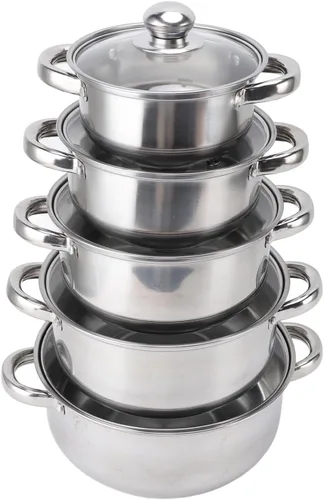 Juego de utensilios de cocina de acero inoxidable con tapa de vidrio, olla de sopa con 2 asas para la oreja para cocinar lavavajillas