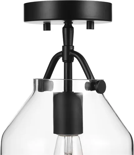 Miniatura 6 de GLOBE Electric 66000080 Lámpara de techo empotrada de 1 luz, negro mate, pantalla de vidrio angular, accesorios de iluminación de techo