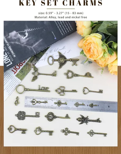 Miniatura 2 de JIALEEY Llaves esqueléticas de la vendimia, lotes a granel al por mayor mezclados bronce antiguo latón esqueleto castillo mazmorra pirata llaves