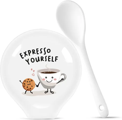 Soporte para cuchara de cerámica blanca de 4 pulgadas con cuchara, soporte para cuchara de café para cocina, accesorios de barra de café, soporte