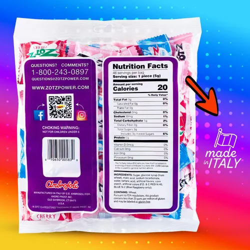 Miniatura 2 de Zotz Caramelos efervescentes a granel (surtidos, 46 unidades) - Caramelo duro envuelto individualmente - Surtido de 3 sabores de frutas, cereza