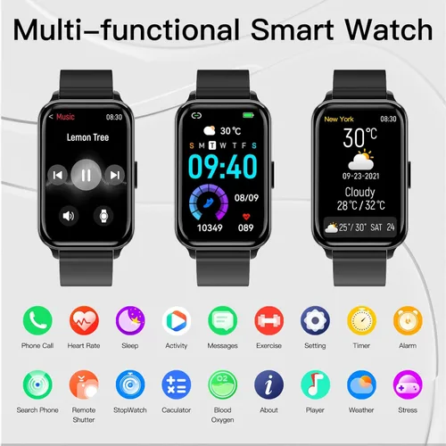 Miniatura 2 de Smart Watch Fitness Tracker Make/Answer Calls for Women Men with Heart Rate Blood Oxygen Sleep Monitor Sports Modes Step Calorie Counter IP68 Negro