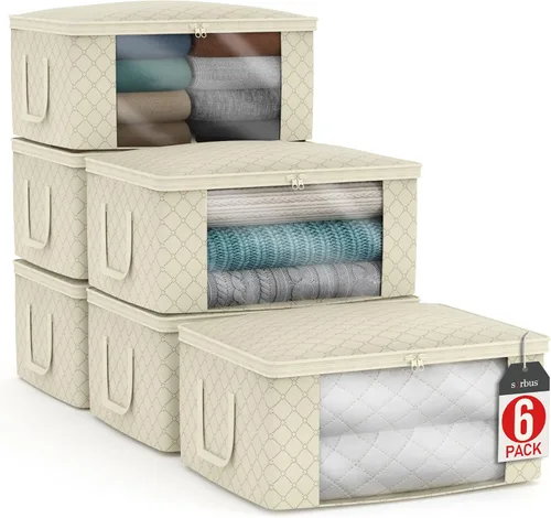 Sorbus Bolsas de Almacenamiento de Ropa Medianas – Contenedores de Almacenamiento de Mantas Plegables para Organizar Dormitorio, Armario, Ropa, Beige