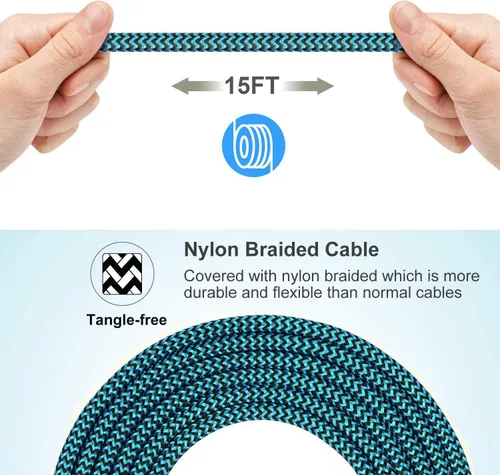 Miniatura 3 de RoFI Cable USB tipo C de 15 pies con carga rápida de 3 A, cable de carga USB C trenzado de nailon ultra largo y extremadamente duradero para Galaxy