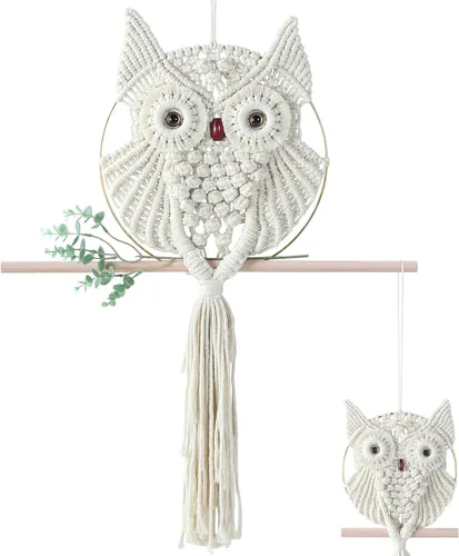 Miniatura 19 de MVSUTA Owl Burgundy Cotton Handmade Macrame Wall Hanging Tapestry Home Decor Art and Red Craft Wonderful Decoration Woven Boho Ornament for Office