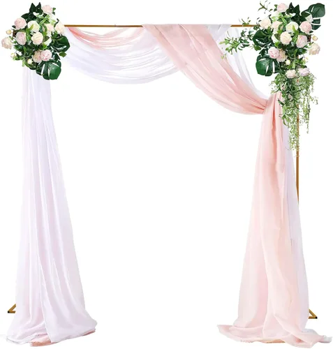 Miniatura 4 de Soporte de telón de fondo de 10x10 pies de alta resistencia con base, kit de tubos de soporte de telón de fondo de oro para boda, soporte de arco