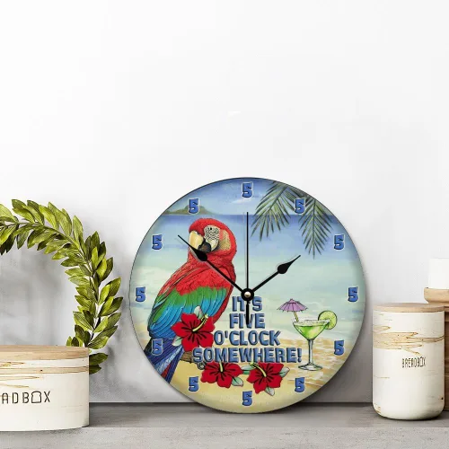 Miniatura 4 de ArogGeld Reloj de pared de 5 O'Clock Somewhere - Reloj redondo de madera para casa de playa, 10, silencioso, sin tictac, batería de cuarzo, granja