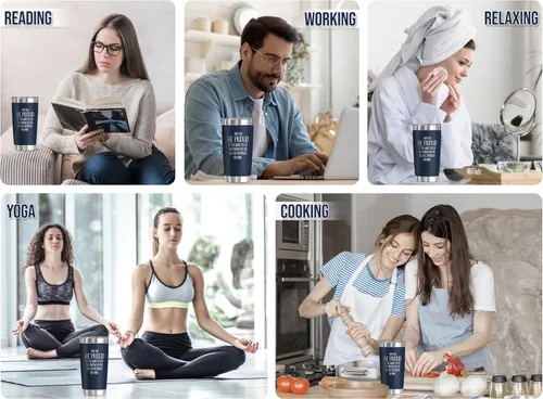 Miniatura 6 de OASSIE Regalos de agradecimiento para hombres y mujeres, vaso de café de acero inoxidable de 20 onzas Proud of You, Día del Maestro, cumpleaños