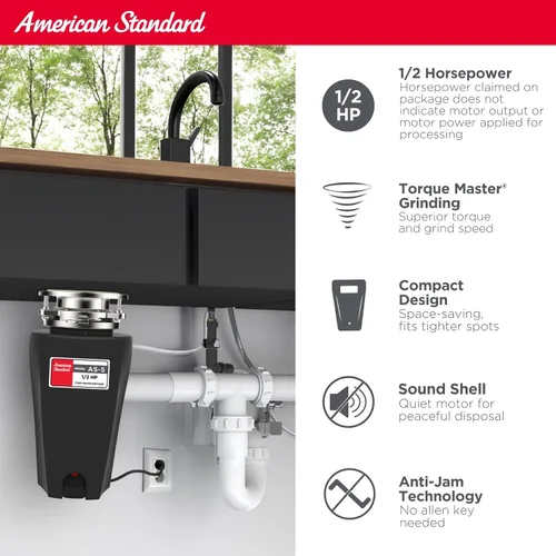 Miniatura 2 de American Standard 10-US-AS-5 Sistema de molienda de residuos de alimentos de acero inoxidable antiatascos para desechos de basura, línea delgada