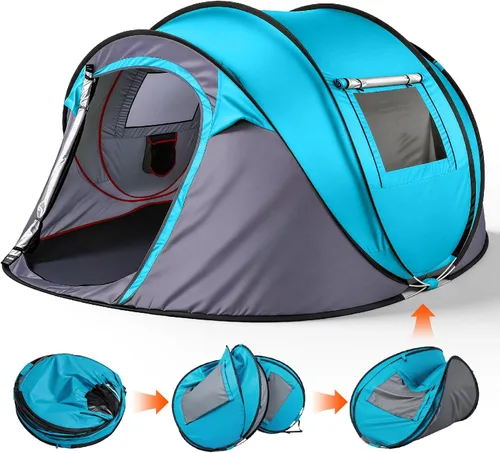 Miniatura 3 de Tienda de campaña desplegable fácil para 4 personas, instalación automática impermeable, 2 puertas, tienda de campaña familiar instantánea
