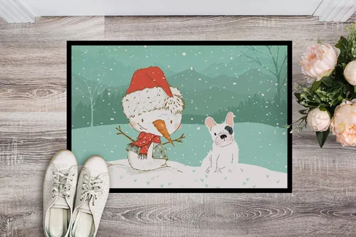 Miniatura 2 de Caroline's Treasures CK2087MAT Piebald - Tapete de Navidad con diseño de bulldog francés, muñeco de nieve, de 18 x 27 pulgadas, para interiores