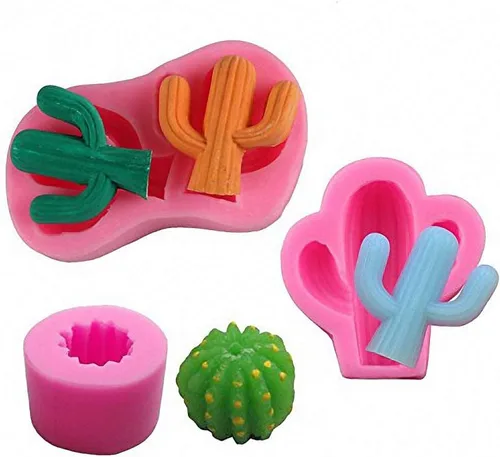 MoldFun Juego de 3 moldes de silicona para cactus, moldes de cactus para decoración de fondant de pasteles, mini jabón, chocolate, caramelo, vela,