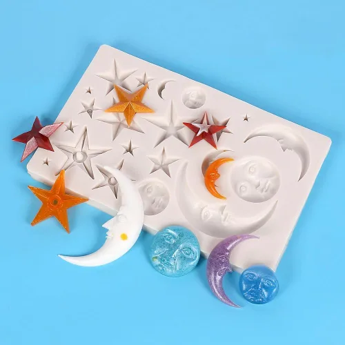 Miniatura 6 de Moldes de silicona con diseño de estrellas, luna y sol, para fondant de arcoíris, para chocolate, caramelo, goma de goma, herramientas de decoración