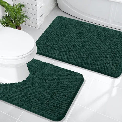 Miniatura 39 de OLANLY Juego de alfombras de baño de 2 piezas, alfombras de baño de chenilla suave y absorbente y alfombra de contorno en forma de U para inodoro
