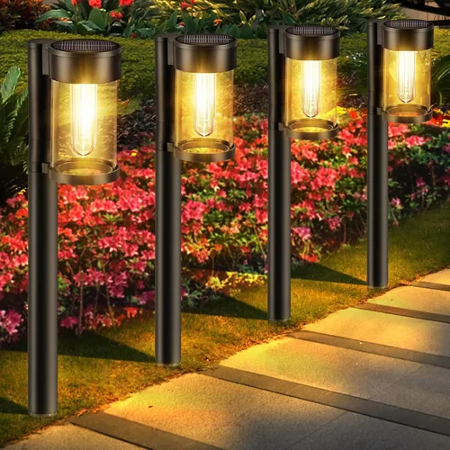 Miniatura 7 de Mancra Luces solares para caminos al aire libre, paquete de 10 luces solares de metal y vidrio para exteriores, impermeables, para paisaje, camino