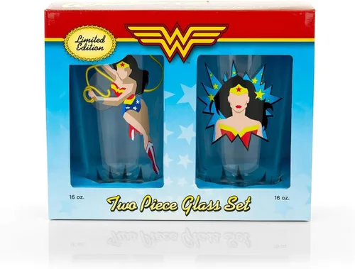 Miniatura 2 de Underground Toys Dc Wonder Woman - Juego de vasos de pinta Dos vasos de estilo cómic llenos de acción Juego de 2 vasos de edición limitada de 16