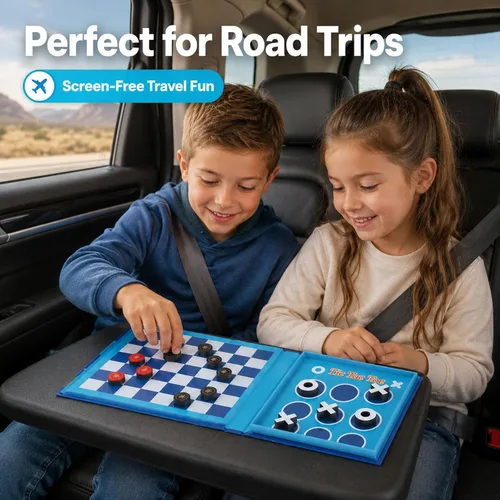 Miniatura 3 de Juego de mesa de damas y Tic-Tac-Toe 2 en 1 Juegos de viaje magnéticos para niños de 8 a 12 años Actividades de avión para niños de 8 a 12 años