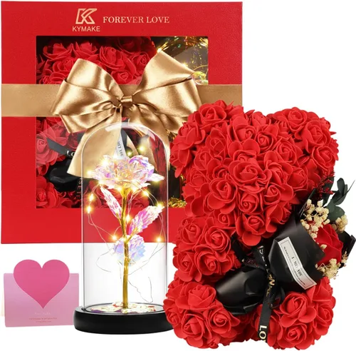 Miniatura 11 de Oso de rosas para el Día de la Madre, regalo romántico de cumpleaños para novia, esposa, oso de rosas para mujer, oso de San Valentín con ramo