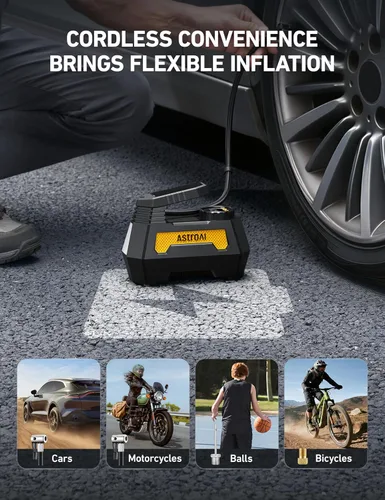 Miniatura 7 de AstroAI - Inflador de neumáticos - Compresor de aire portátil para neumáticos de auto - Bomba automática de 12 V CC con manómetro digital, 100 PSI