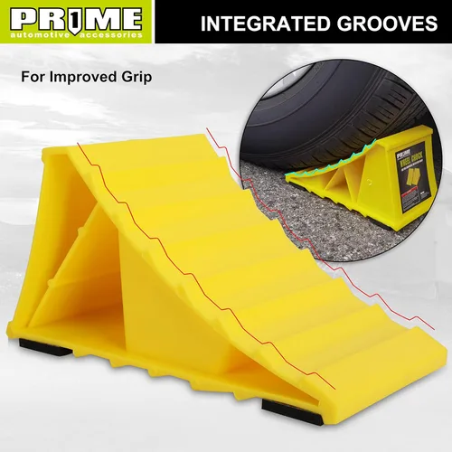 Miniatura 5 de PR1ME - Cuñas de rueda con base antideslizante para RV y remolque. Paquete de 2 calcetas de ruedas resistentes con amarillo brillante. Tapones