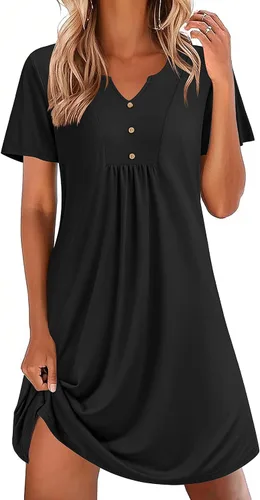 Ekouaer Camisones para mujer de algodón Vestidos de noche Plisados Camisones Henley Cuello en V Camisas de dormir de manga corta Ropa de dormir