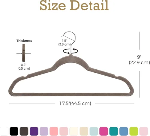 Miniatura 6 de HOUSE DAY Paquete de 60 perchas de terciopelo color taupe, perchas de fieltro antideslizantes para ropa de uso pesado para abrigo, perchas delgadas