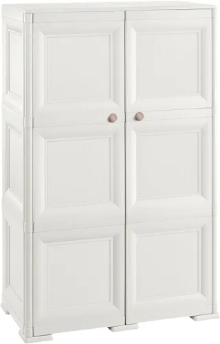 Omnimodus - Armario de almacenamiento de plástico con puertas; armario ligero con 3 estantes para organización; fácil montaje, color crema