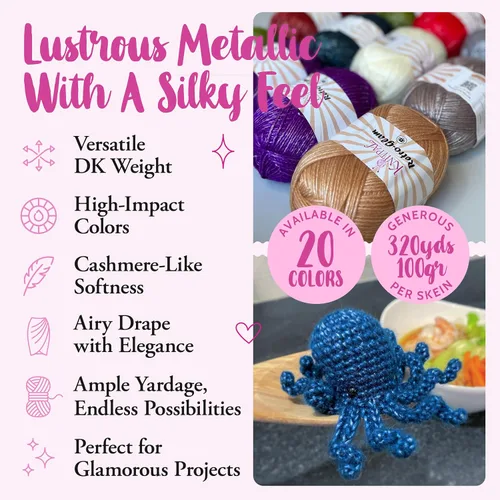 Miniatura 2 de Retro-Glam Hilo Metálico para Crochet, Paquete de 4 (1280 Yardas / 14.11 Onzas), Patrones Gratuitos - Hilo Brillante para Tejer - Peso Ligero 3 DK