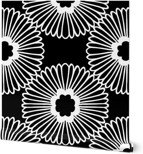 Despegar y pegar muestra de papel tapiz – Flor floral grande negro blanco círculo de la naturaleza Bold Mod Daisy 1960s Retro Modern Decoración del