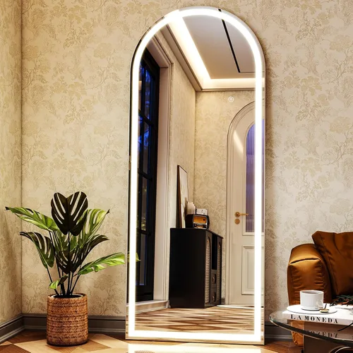 Miniatura 3 de XRAMFY Espejo LED Blanco Arqueado de Cuerpo Entero - 24" x 65" Brillo Ajustable, Controles de Pantalla Táctil, Montaje en Pared o Independiente