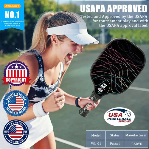 Miniatura 2 de GARYE Juego de 2 palas de pickleball aprobadas por USAPA, juego de pickleball de fibra de carbono, raquetas ligeras de pickleball, paquete de 2