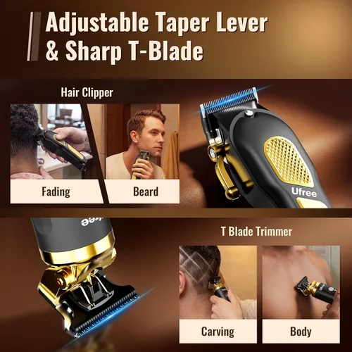 Miniatura 8 de Ufree Juego de cortapelos para hombres, cortapelos y recortadores, cortapelos de peluquería inalámbricos, kit de aseo, regalos para hombres