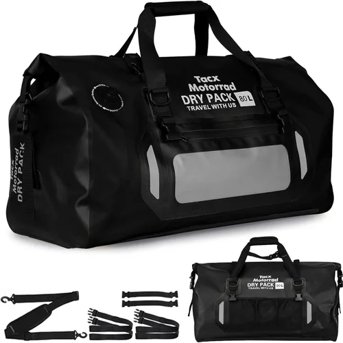Bolsa de lona impermeable para hombres y mujeres, mochila seca enrollable con correas de fijación rápida, bolsa de sillín de motocicleta para Negro