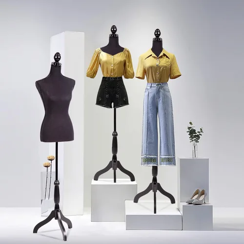Miniatura 4 de Maniquí femenino con forma de maniquí femenino con soporte de base de trípode de madera, altura ajustable de 60 a 67 pulgadas, maniquí pinable