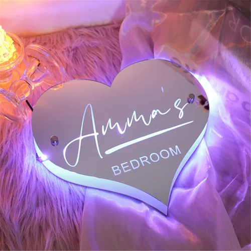 Miniatura 8 de Letrero de espejo de rosa personalizado con luces LED, letrero de espejo con nombre de familia personalizado con espejo de 1 a 8 nombres, decoración