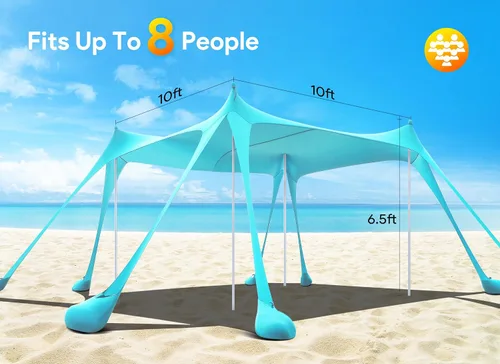 Miniatura 2 de Osoeri Beach Tent, Camping Sun Shelter UPF50+ with 8 Sandbags, Sand Shovels, Ground Pegs & Stability Poles, Outdoor Shade Beach Canopy for Camping