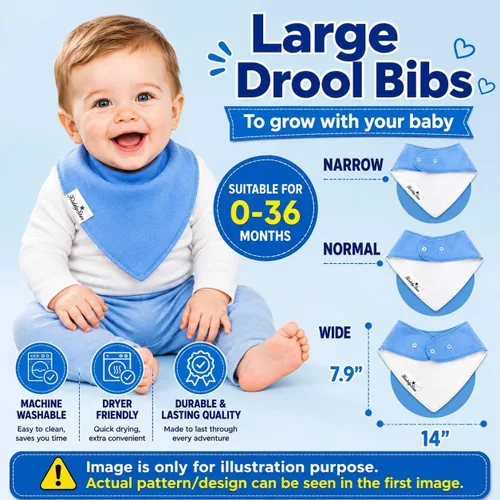 Miniatura 4 de KiddyStar Drool Bibs for Babies – Organic, Unisex, Soft Absorbent Teething Bibs with Adjustable Snaps Paquete de 8 baberos bandana de moda