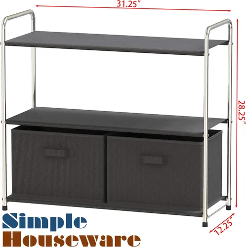 Miniatura 3 de Simple Houseware Almacenamiento de armario de 3 niveles con 2 cajones, gris oscuro