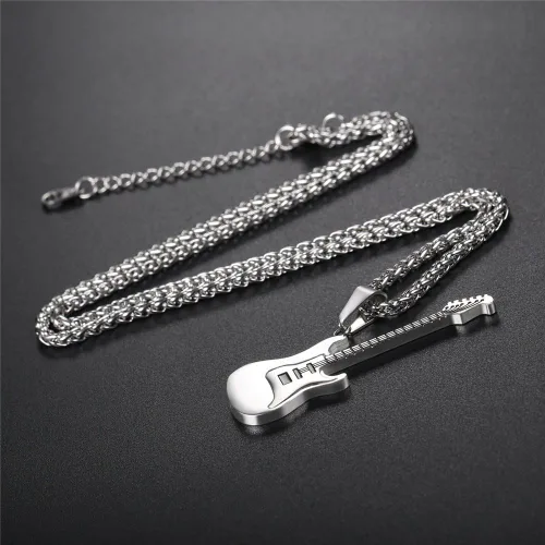 Miniatura 3 de U7 - Collar con púa de guitarra para hombre y mujer, con cadena ajustable, de acero inoxidable, con grabado personalizado