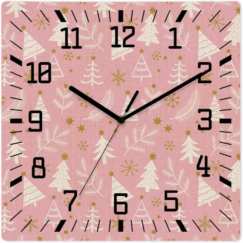 Miniatura 11 de Christmas Tree Wooden Wall Clock Silent Non Ticking, Winter Xmas Pine Leaf Snowflake Black Square Wall Clocks Battery Operated, Decor Clock for Home