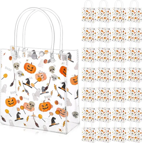 Miniatura 8 de Silkfly 50 bolsas de regalo transparentes de Navidad con asa, de plástico, reutilizables, de PVC, para compras, bodas, fiestas de cumpleaños