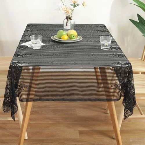 Miniatura 4 de Bringsine Mantel de encaje rústico ultrafino y ligero, color negro nórdico, perfecto para Halloween, cenas y noches de cine de miedo con flores
