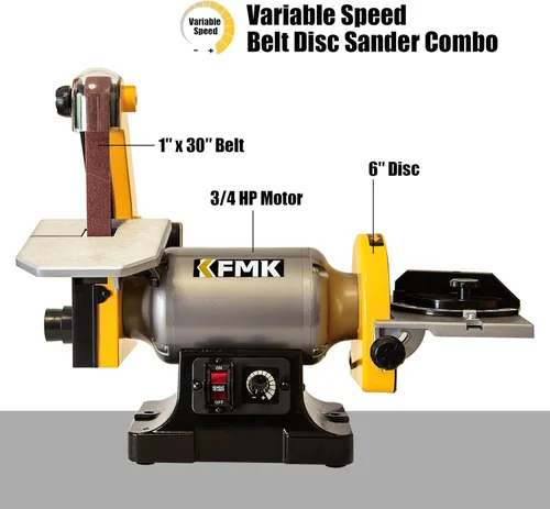 Miniatura 2 de Combinación de lijadora de banda de 1" x 30" y lijadora de disco de 6" de velocidad variable, motor de accionamiento directo de 3/4 HP, disco