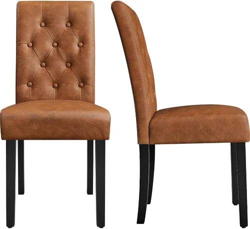 Miniatura 18 de Yaheetech Juego de 2 sillas de comedor tapizadas Parsons de cuero modernas con respaldo alto y patas de madera maciza, para comedor, sala de estar