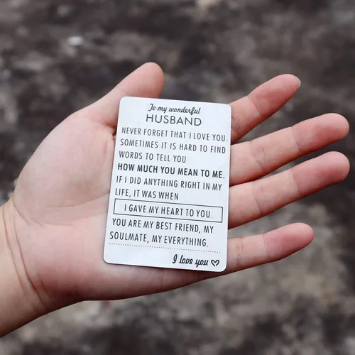Miniatura 5 de XYBAGS Tarjeta de aniversario para marido, tarjeta grabada, tarjeta de inserción de cumpleaños, regalo de boda para hombres de esposa, acero